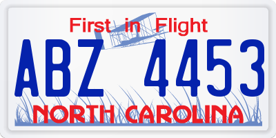 NC license plate ABZ4453