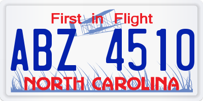 NC license plate ABZ4510