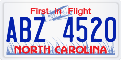 NC license plate ABZ4520