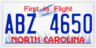 NC license plate ABZ4650