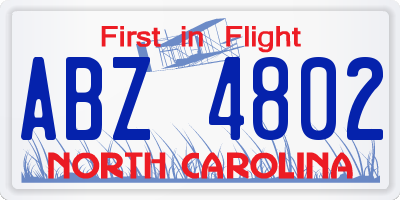 NC license plate ABZ4802