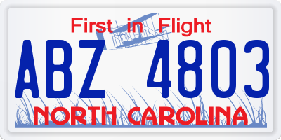 NC license plate ABZ4803