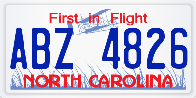 NC license plate ABZ4826