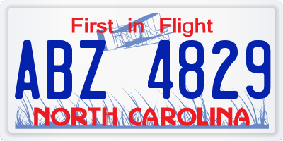 NC license plate ABZ4829