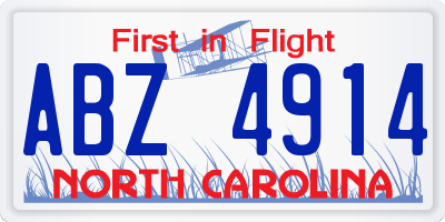 NC license plate ABZ4914