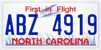 NC license plate ABZ4919