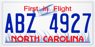 NC license plate ABZ4927