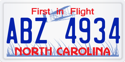 NC license plate ABZ4934