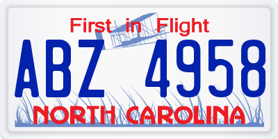 NC license plate ABZ4958