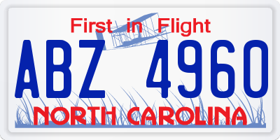 NC license plate ABZ4960