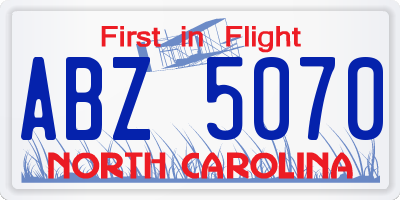 NC license plate ABZ5070
