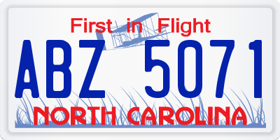 NC license plate ABZ5071