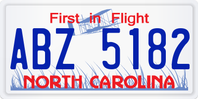 NC license plate ABZ5182