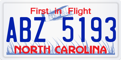 NC license plate ABZ5193