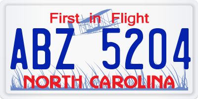 NC license plate ABZ5204