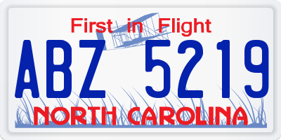 NC license plate ABZ5219