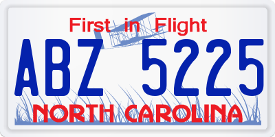 NC license plate ABZ5225