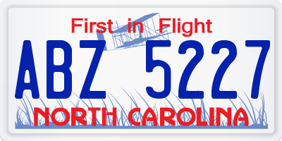 NC license plate ABZ5227