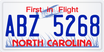 NC license plate ABZ5268