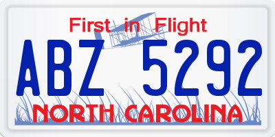 NC license plate ABZ5292