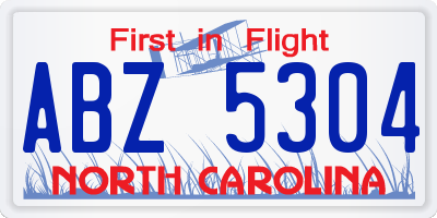 NC license plate ABZ5304