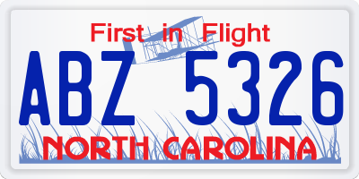 NC license plate ABZ5326