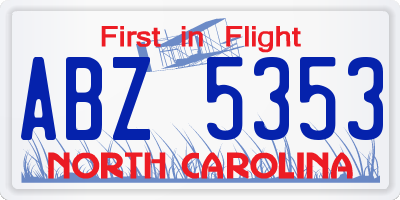NC license plate ABZ5353