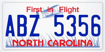 NC license plate ABZ5356