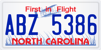 NC license plate ABZ5386