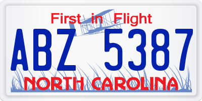 NC license plate ABZ5387