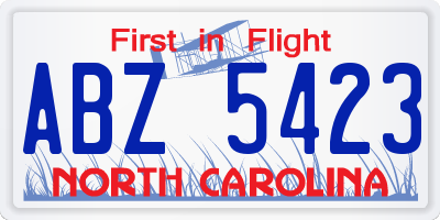 NC license plate ABZ5423