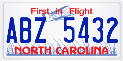 NC license plate ABZ5432