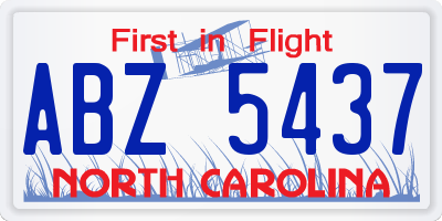 NC license plate ABZ5437