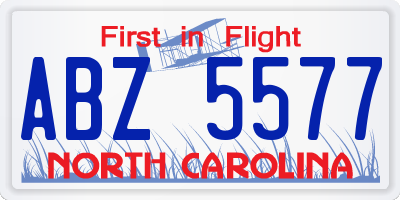 NC license plate ABZ5577