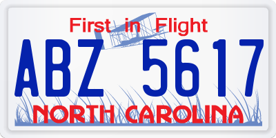 NC license plate ABZ5617
