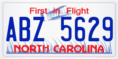 NC license plate ABZ5629