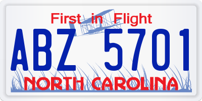 NC license plate ABZ5701