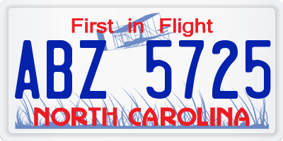 NC license plate ABZ5725