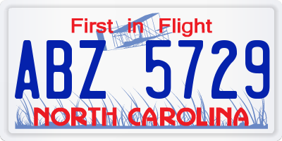 NC license plate ABZ5729