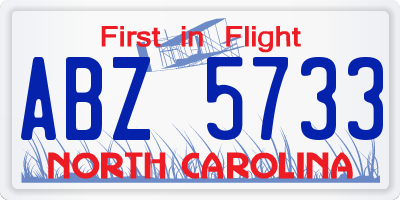 NC license plate ABZ5733