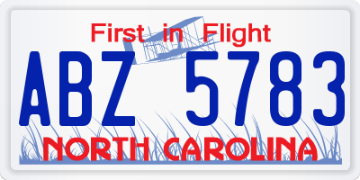 NC license plate ABZ5783