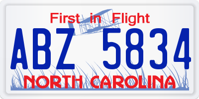 NC license plate ABZ5834