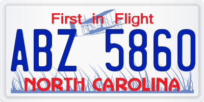 NC license plate ABZ5860
