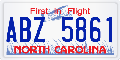 NC license plate ABZ5861