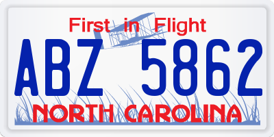 NC license plate ABZ5862