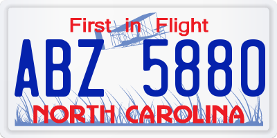 NC license plate ABZ5880