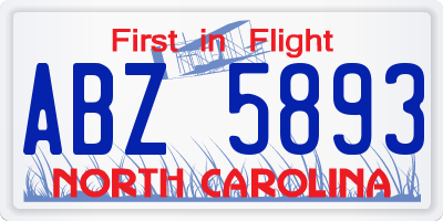 NC license plate ABZ5893