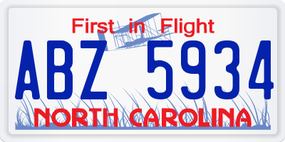 NC license plate ABZ5934
