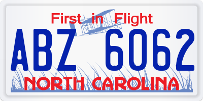 NC license plate ABZ6062