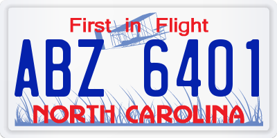 NC license plate ABZ6401